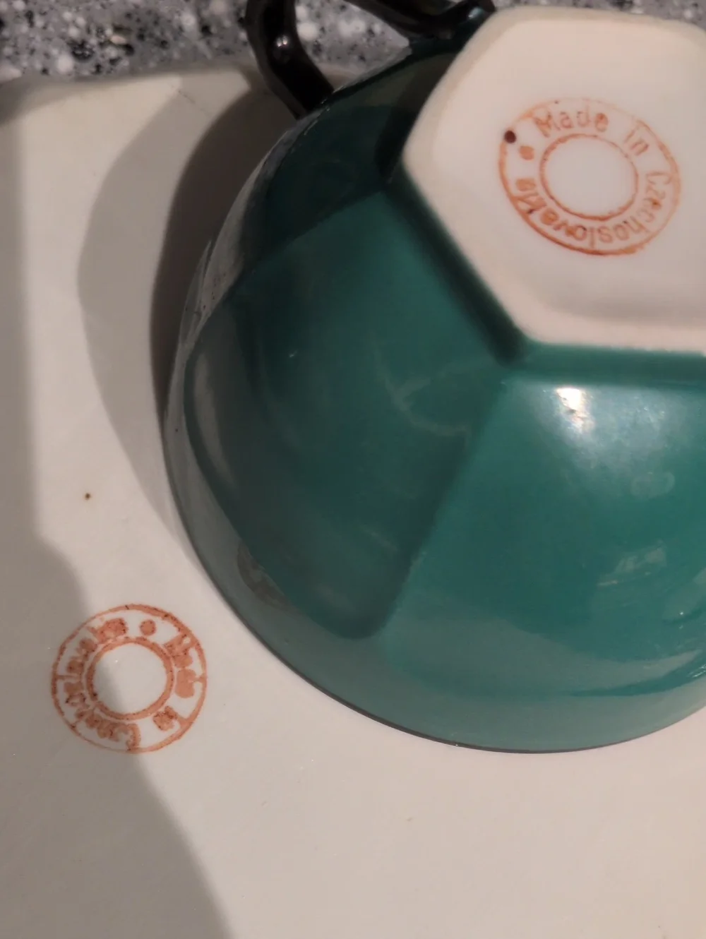 Vintage Czechoslovakia Teal Porcelain Snack Set - 3 Cups & Plates